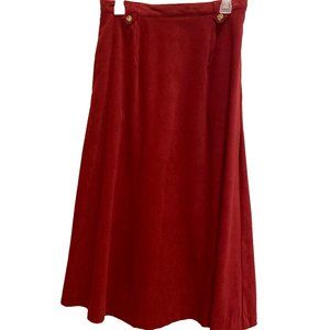 Prestige Sportswear faux suede burgundy/cranberry A-line midi skirt, sz 10P